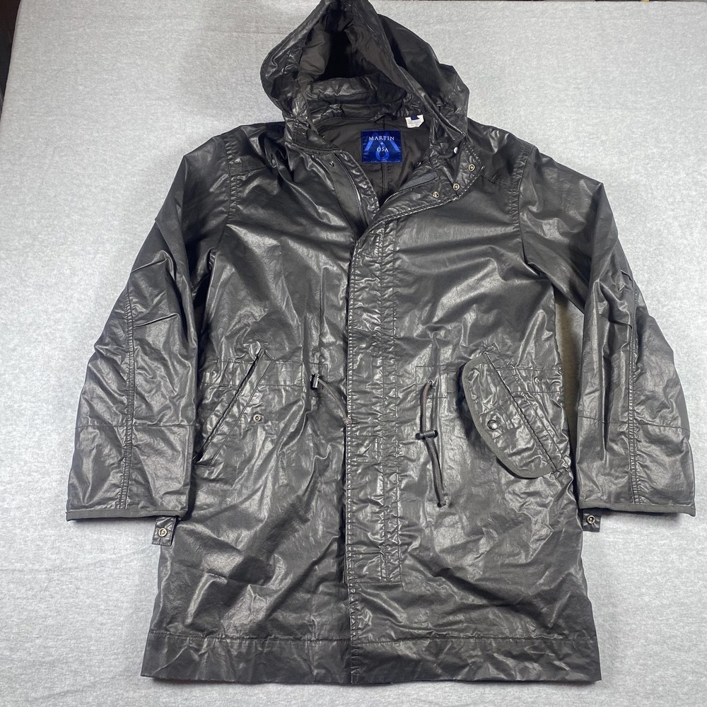 Martin + Osa Jacket Mens‎ Small Black Hooded Parka Removable Liner Waxed Coat